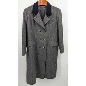 Vintage Karen 100% Wool Gray Herringbone Coat Made in USA Union Made Size 16